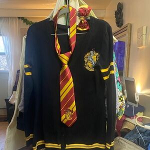 Black and Gold Cardigan with Tie and Hair Bow Hufflepuff